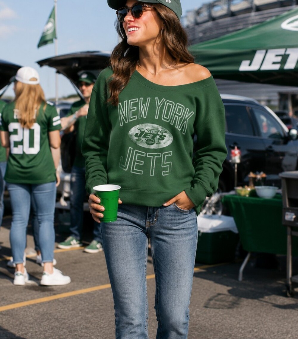 Junk Food New York Jets Logo Off-shoulder Sweatshirt NFL Football Junior's M